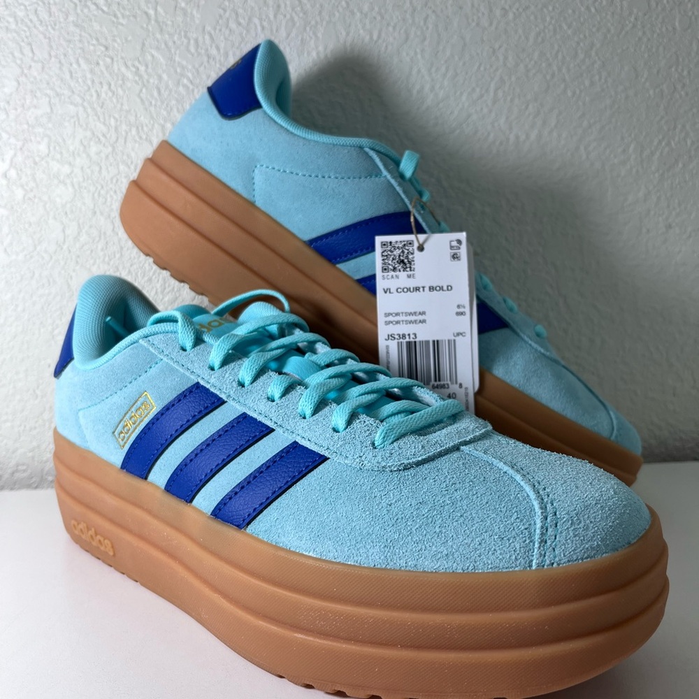 New Women’s Adidas VL Court Bold, Teal/Blue, Sizes 8, 8.5, and 9